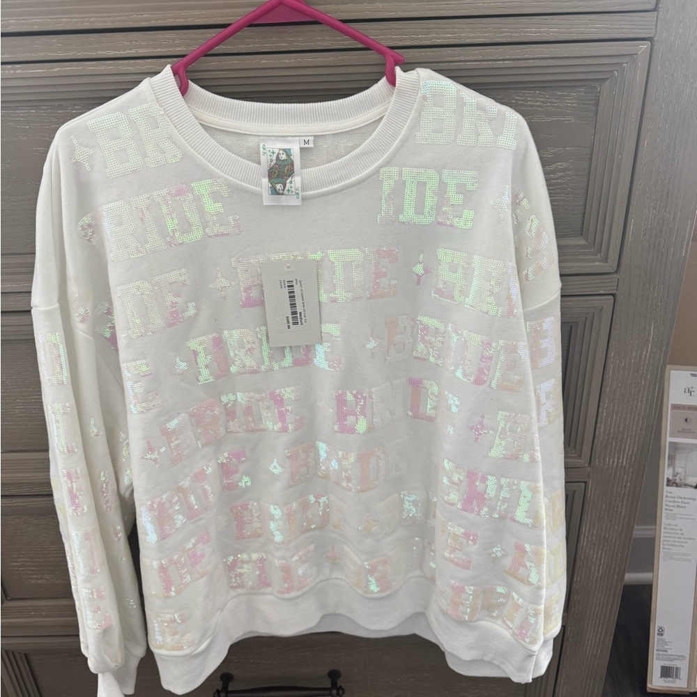 Queen of Sparkles White Iridescent 'Bride' Sweatshirt